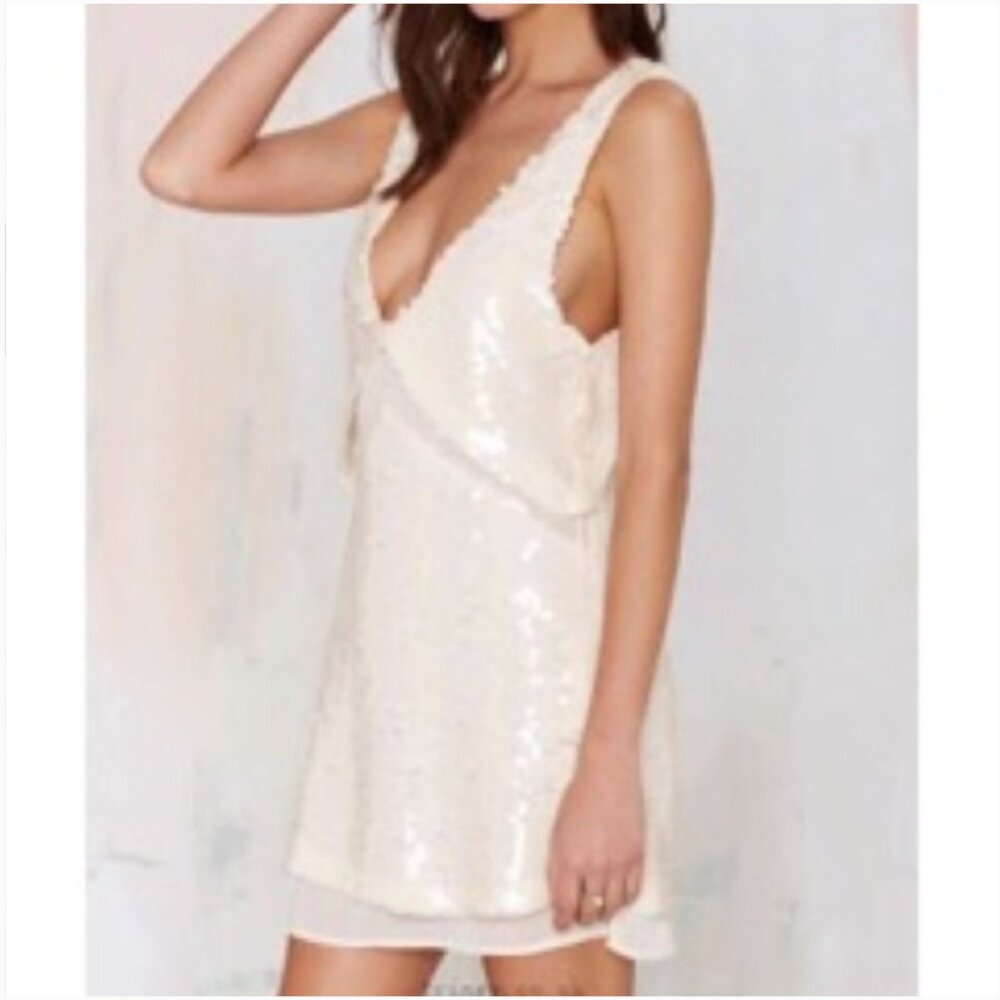 Nasty Gal Love Hangover Champagne Sequin Mini Dress Party Women's Medium - Picture 5 of 16